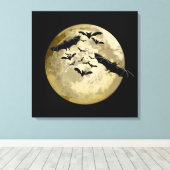 Halloween Oogst Volle Maan en Nachtvlucht Vleermui Canvas Afdruk (Insitu (Houten vloer))