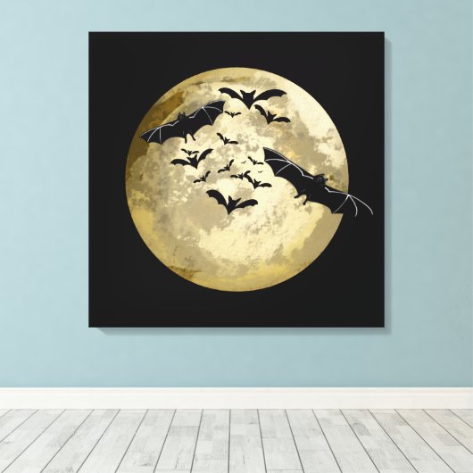 Halloween Oogst Volle Maan en Nachtvlucht Vleermui Canvas Afdruk (Insitu (Houten vloer))