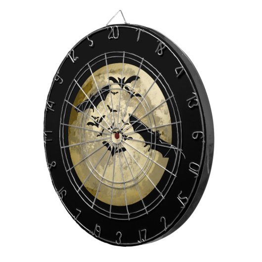 Halloween Oogst Volle Maan en Nachtvlucht Vleermui Dartbord (Voorkant Rechts)