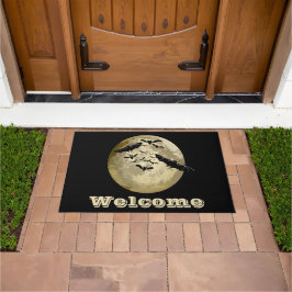 Halloween Oogst Volle Maan en Nachtvlucht Vleermui Deurmat