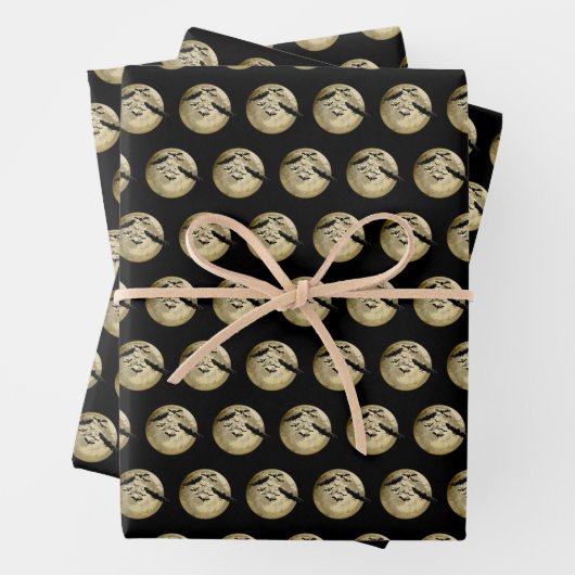 Halloween Oogst Volle Maan en Nachtvlucht Vleermui Inpakpapier Vel (In situ)