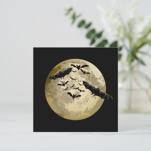 Halloween Oogst Volle Maan en Nachtvlucht Vleermui Kaart (Staand voorkant)