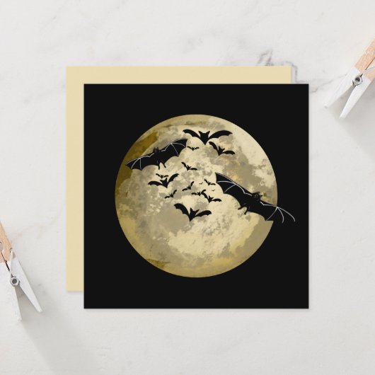 Halloween Oogst Volle Maan en Nachtvlucht Vleermui Kaart (Voorkant / Achterkant in situ)
