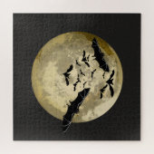 Halloween Oogst Volle Maan en Nachtvlucht Vleermui Legpuzzel (Horizontaal)
