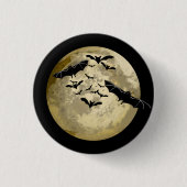 Halloween Oogst Volle Maan en Nachtvlucht Vleermui Ronde Button 3,2 Cm (Voorkant)