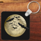 Halloween Oogst Volle Maan en Nachtvlucht Vleermui Sleutelhanger (Achterkant)
