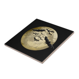 Halloween Oogst Volle Maan en Nachtvlucht Vleermui Tegeltje