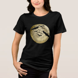 Halloween Oogst Volle Maan en Nachtvlucht Vleermui Tri-Blend Shirt