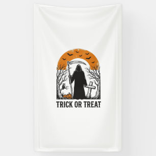 Halloween Oogster Grappig Of Traktatie Vintage Gri Spandoek