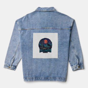 Halloween Oost Huilende Wolf Rode Maan Zombie Hand Denim Jacket