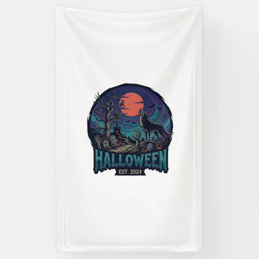 Halloween Oost Huilende Wolf Rode Maan Zombie Hand Spandoek (Verticaal)