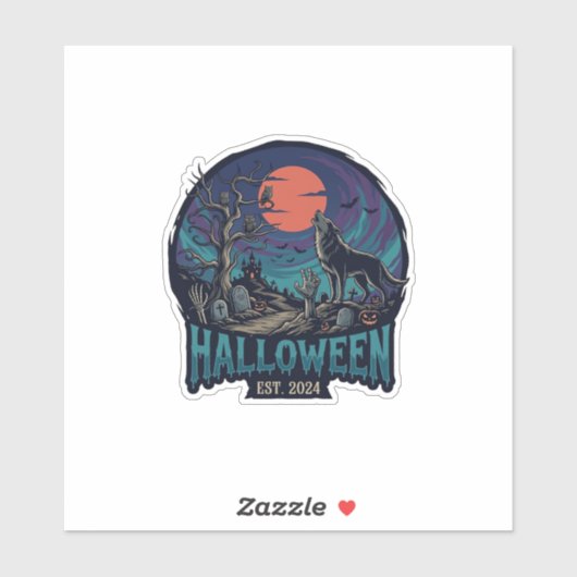 Halloween Oost Huilende Wolf Rode Maan Zombie Hand Sticker (Vel)