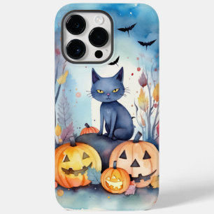 Halloween Oosterse Blauwe Kat Met Pompoenen Grieze Case-Mate iPhone 14 Pro Max Hoesje
