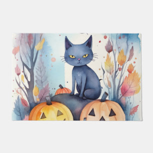 Halloween Oosterse Blauwe Kat Met Pompoenen Grieze Deurmat