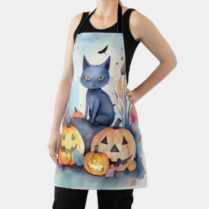 Halloween Oosterse Blauwe Kat Met Pompoenen Grieze Schort