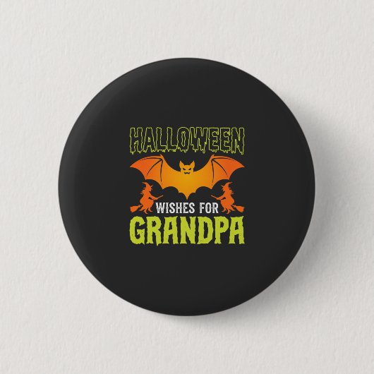 Halloween Opa Vleermuis Heks Wensen Ronde Button 5,7 Cm (Voorkant)