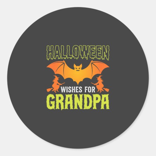 Halloween Opa Vleermuis Heks Wensen Ronde Sticker (Voorkant)