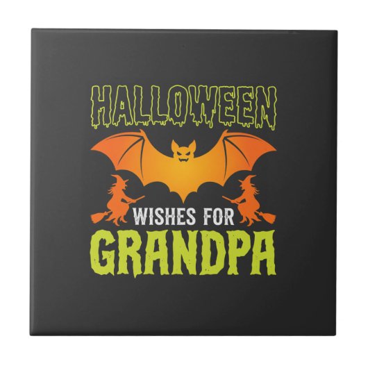Halloween Opa Vleermuis Heks Wensen Tegeltje (Voorkant)