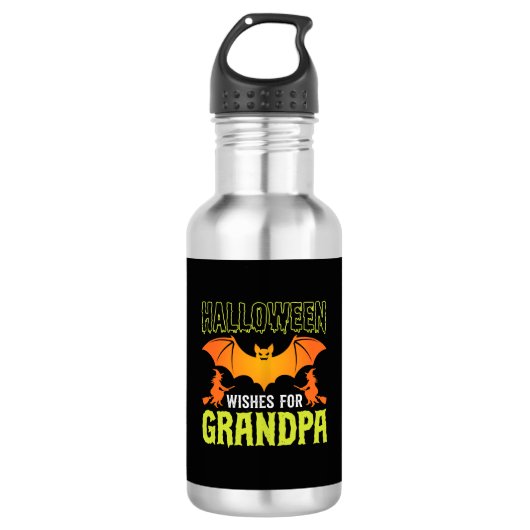 Halloween Opa Vleermuis Heks Wensen Waterfles (Voorkant)