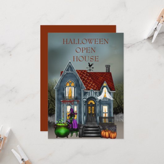 Halloween Open House Uitnodiging (Voorkant / Achterkant in situ)