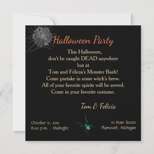 Halloween Open Huis Kostuumfeest Kaart (Achterkant)