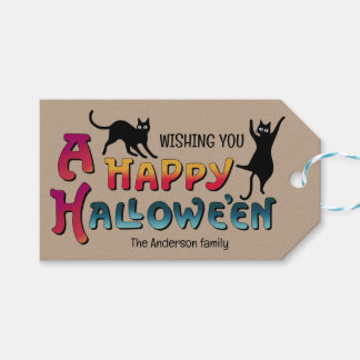  Halloween Opgewonden zwarte katten CC1287 Cadeaulabel