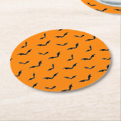 Halloween Oranje & Black Bats Flying Pattern Ronde Kartonnen Onderzetter (Gebogen)
