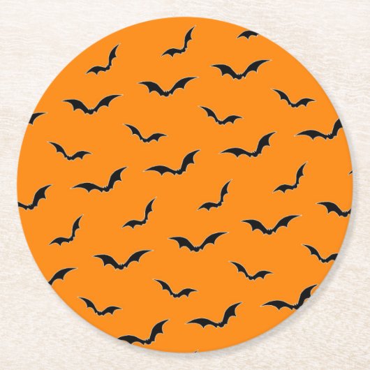Halloween Oranje & Black Bats Flying Pattern Ronde Kartonnen Onderzetter (Voorkant)