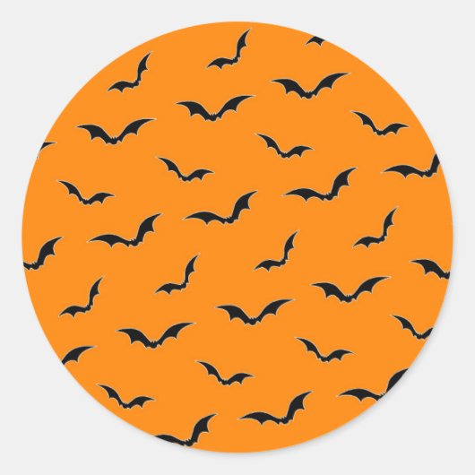 Halloween Oranje & Black Bats Flying Pattern Ronde Sticker (Voorkant)
