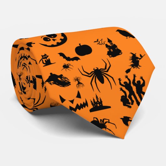 Halloween Oranje Black Pattern Stropdas (Opgerold)