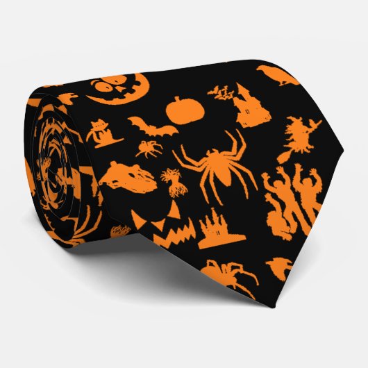 Halloween Oranje Black Pattern Stropdas (Opgerold)