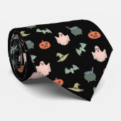 Halloween Oranje Black Pumpkin Bat Ghost Cauldron Stropdas (Opgerold)