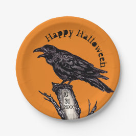 Halloween Oranje Black Raven Crow Dated Gothic Papieren Bordje