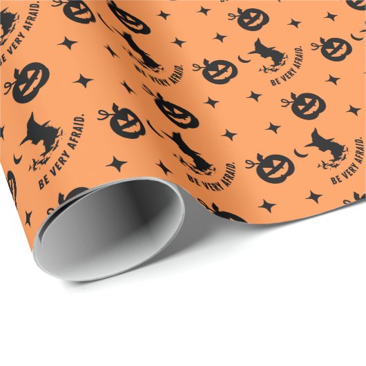 Halloween Oranje Black Spooky Pumpkin Witch Cadeaupapier (Rol Hoek)