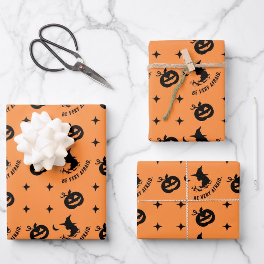 Halloween Oranje Black Spooky Pumpkin Witch Inpakpapier Vel (Voorkant)