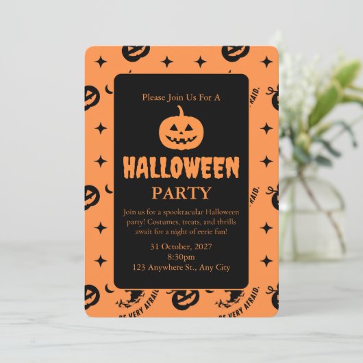 Halloween Oranje Black Spooky Pumpkin Witch Kaart (Staand voorkant)