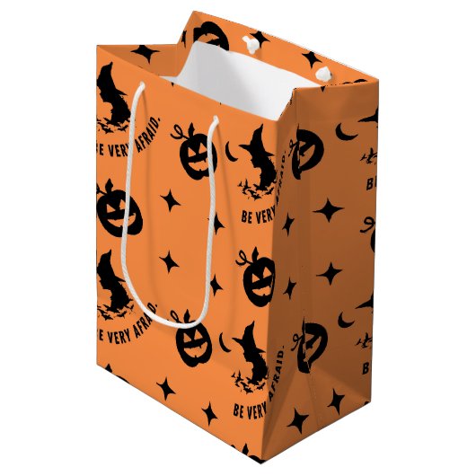 Halloween Oranje Black Spooky Pumpkin Witch Medium Cadeauzakje (Voorkant Gekanteld)