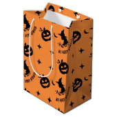 Halloween Oranje Black Spooky Pumpkin Witch Medium Cadeauzakje (Achterkant Gekanteld)