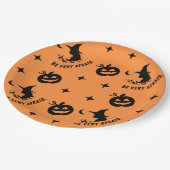 Halloween Oranje Black Spooky Pumpkin Witch Papieren Bordje (Gekanteld)