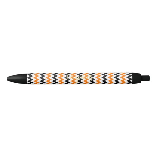 Halloween Oranje Black White Pattern Monogramed Zwarte Inkt Pen (Voorkant)