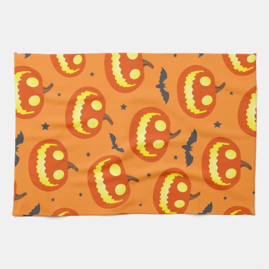 Halloween Oranje Cartoon Pumpkin Pattern Theedoek (Horizontaal)