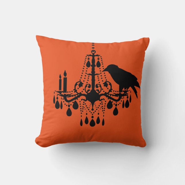 Halloween Oranje Chandelier & Raven Pillow Kussen (Voorkant)