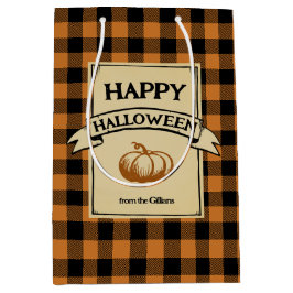 Halloween oranje cheque plaid medium cadeauzakje