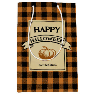 Halloween oranje cheque plaid medium cadeauzakje