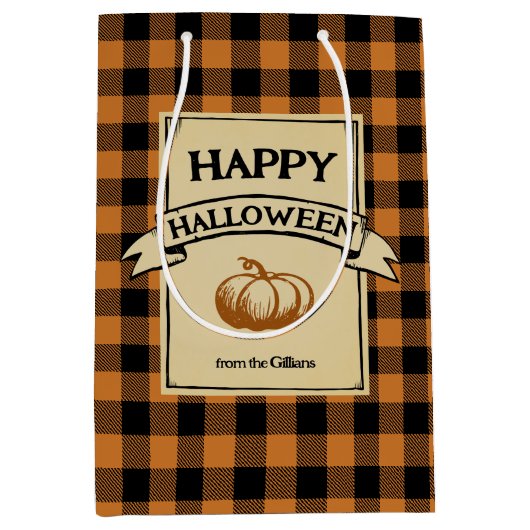 Halloween oranje cheque plaid medium cadeauzakje (Voorkant)