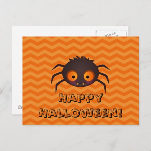 Halloween Oranje Chevron Cute Spider Design Briefkaart (Voorkant / Achterkant)