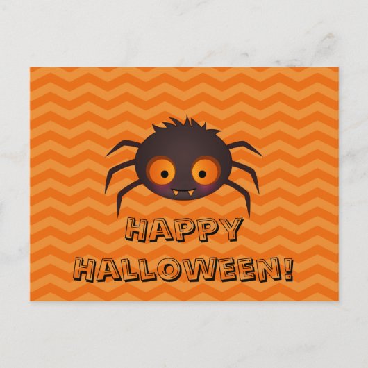 Halloween Oranje Chevron Cute Spider Design Briefkaart (Voorkant)