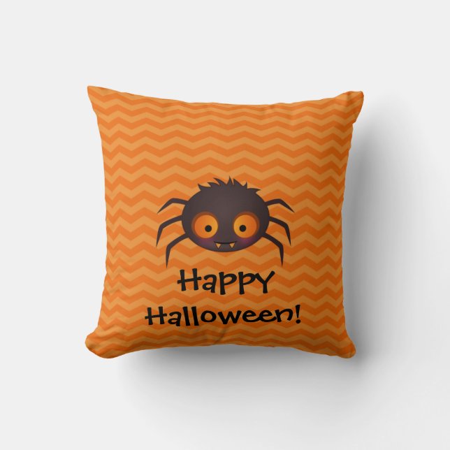 Halloween Oranje Chevron Cute Spider Design Kussen (Voorkant)