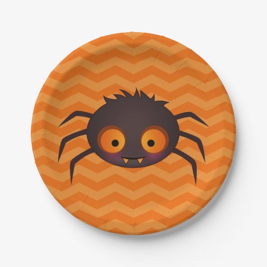 Halloween Oranje Chevron Cute Spider Design Papieren Bordje (Voorkant)
