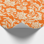 Halloween Oranje en beige Floral DamasPatroon Cadeaupapier (Hoek)